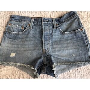 LEVI'S 501 SHORTS CUT OFF‎ BLUE DENIM JEAN WOMEN'S BUTTON FLY SIZE 26 WAIST 26"